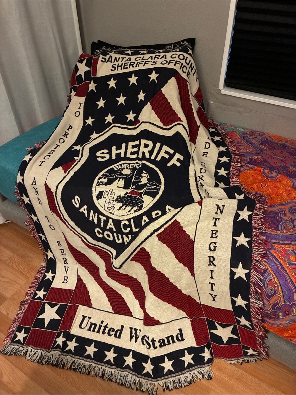 Sheriff Emblem Santa Clara County Throw Blanket - Red, White & Blue